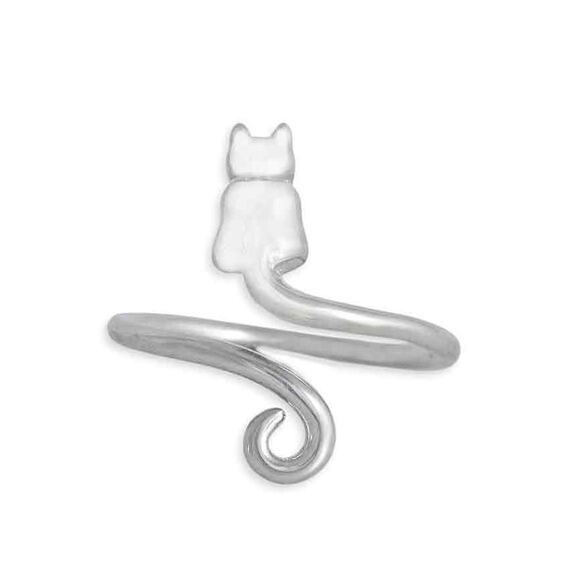 Artisan Sterling Silver Cat Wrap Ring Adjustable - Picture 1 of 5